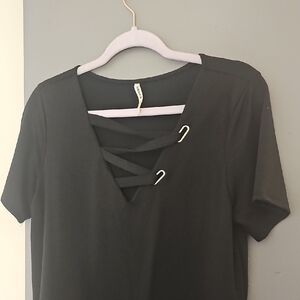 Women’s Black Lace-Up V-Neck Top